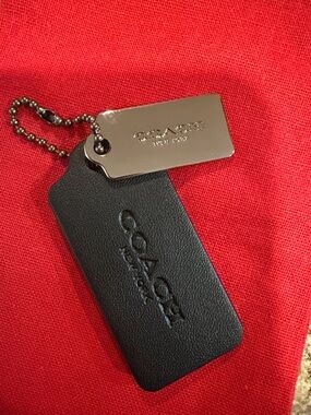 Coach Black Leather Tag Key & Card Holder with Silver Tone Plate
